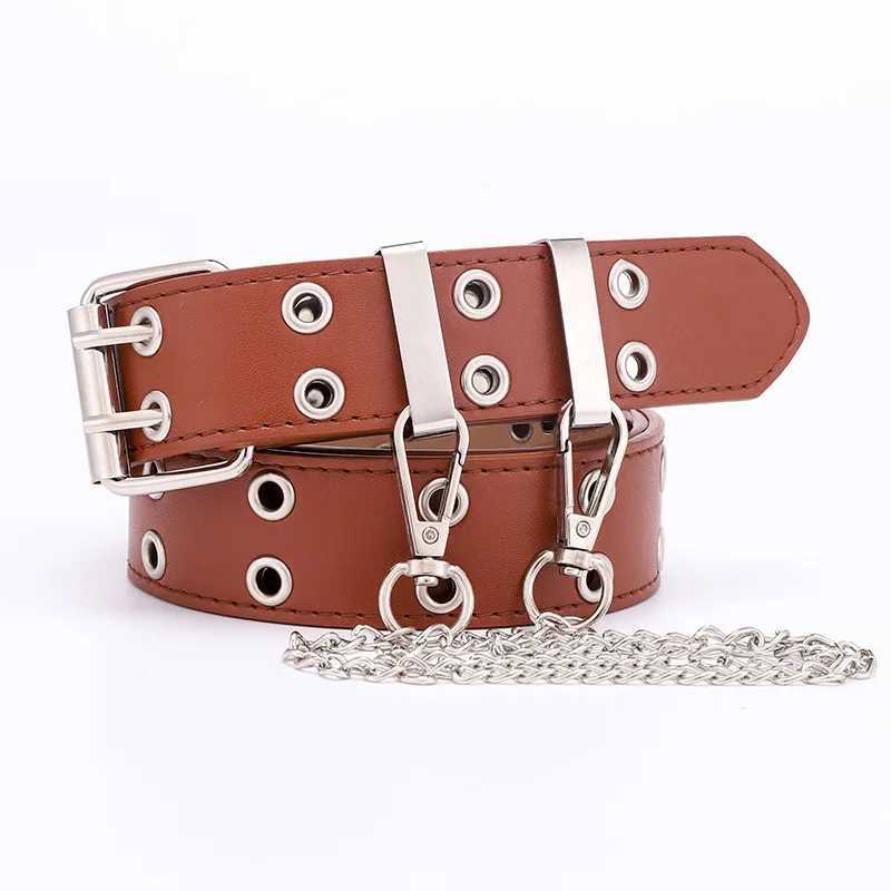 1 piece of womens belt trend simple double hole womens belt punk hip-hop rock style subculture Y2K womens belt punching machine W240920