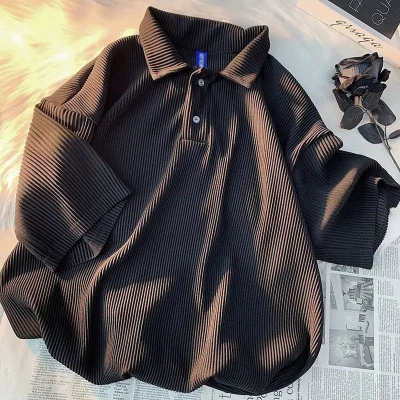 Mens and Womens Ice Silk Loose Polo Neck Summer New Short Sleeve Solid Color Striped T Shirt Tops Casual Trend Men ClothingX240920