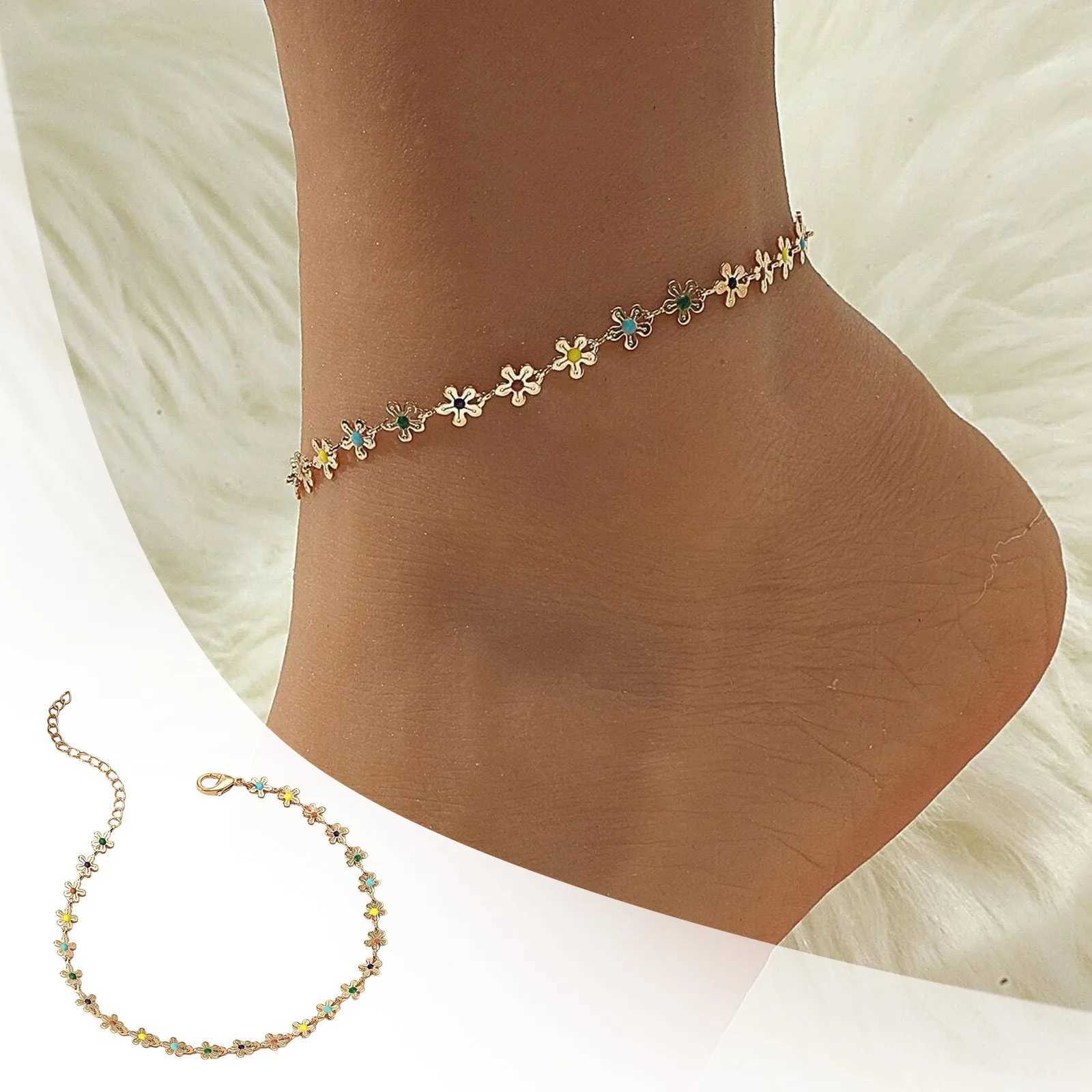 Cute Daisy Flower Anklets For Women Beach Anklet Leg Bracelet Handmade Bohemian Sunflower Floral Foot Chain Boho Sandals Jewelry Y240920