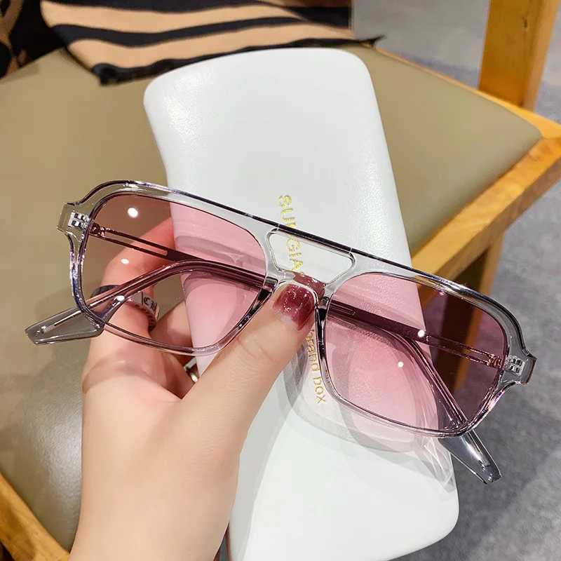 Double Bridges Women Sunglasses Fashion Pink Gradient Eyewear Vintage Hollow Leopard Blue Sun Glasses Men Shades UV400X240920