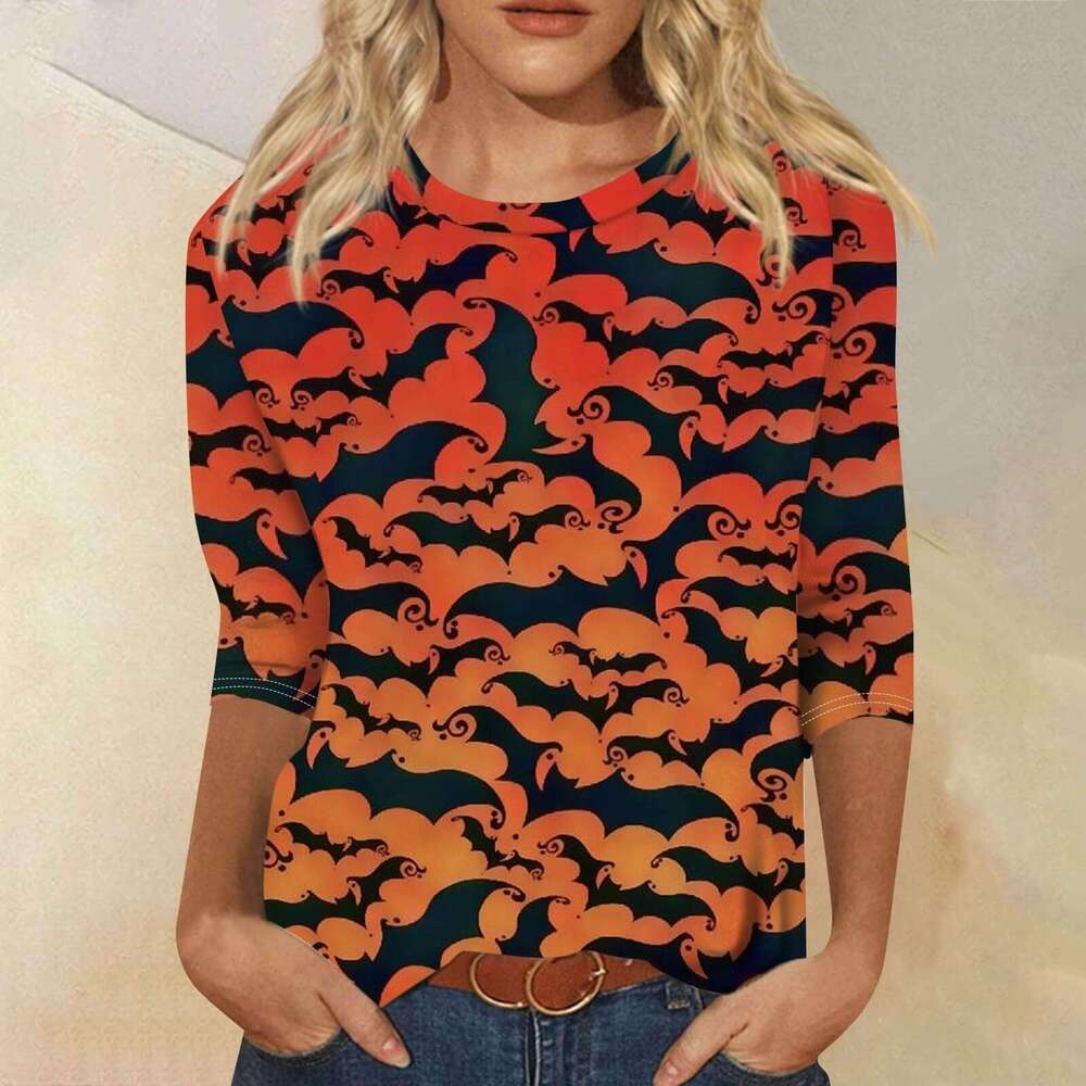 Hallowmas Cartoon Halloween Pumpkin 3D Printed Seven Sleeve T-shirt Adult Top