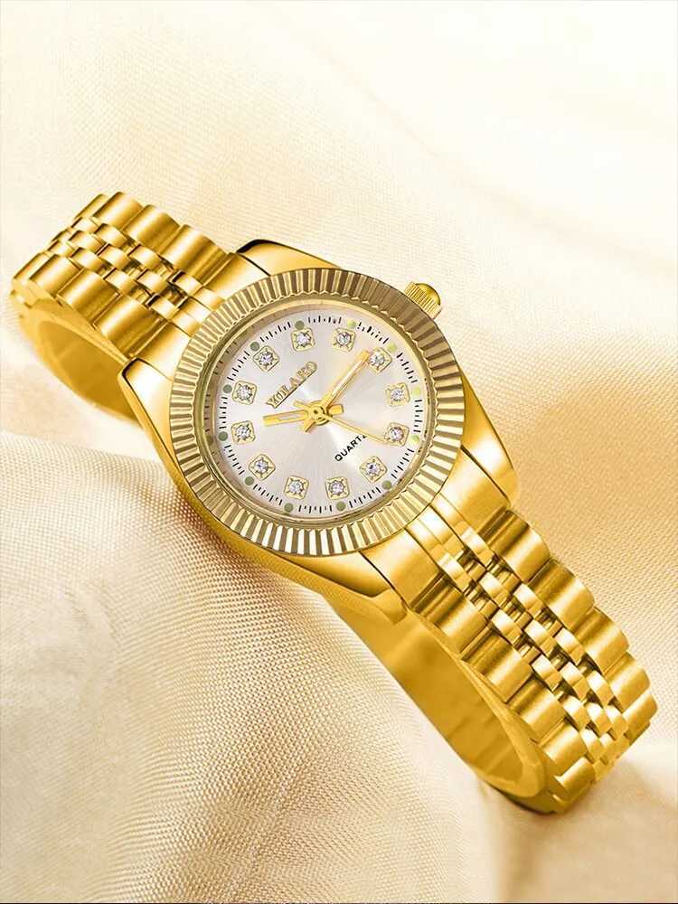 1 PCs Fashion Gold Steel Band Womens Quartz WatchX240920
