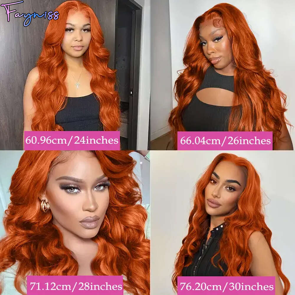 Fayniss Ginger Orange Body Wave 13x4 Front Color Transparent Wigs 180% Human Hair HD Lace Frontal Wig