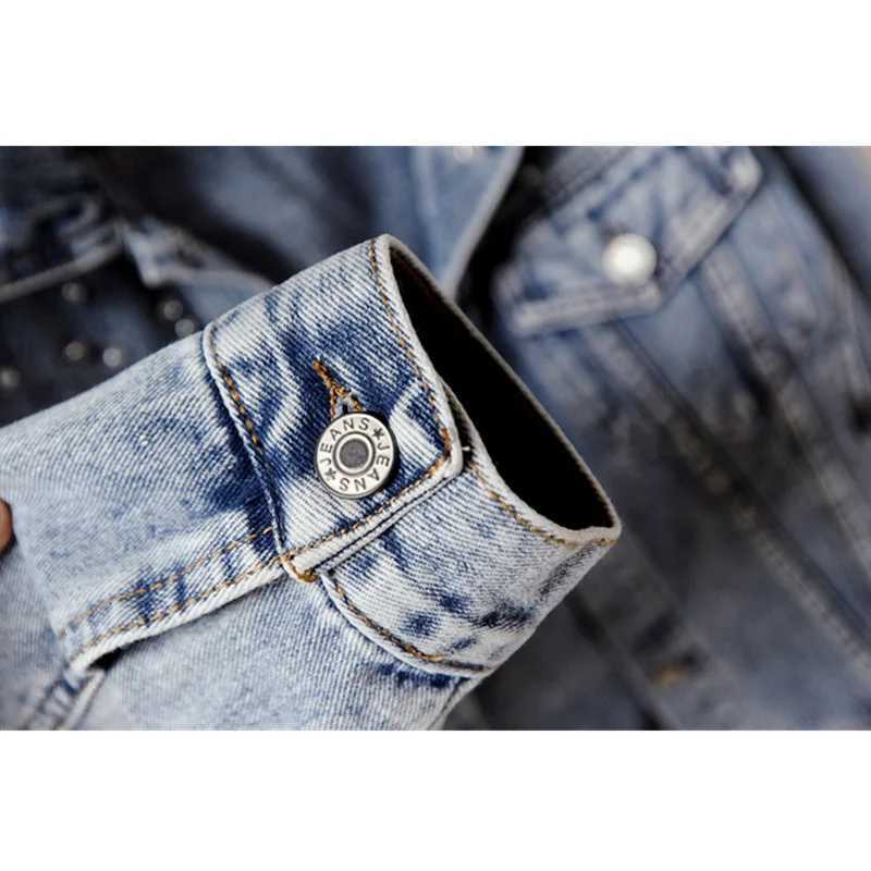 Womens Denim Jacket 2023 Spring Autumn Jeans Jacket Pearl Basic Coat Female Jeans Coats Long Sleeve Top Blue OuterwearX240920