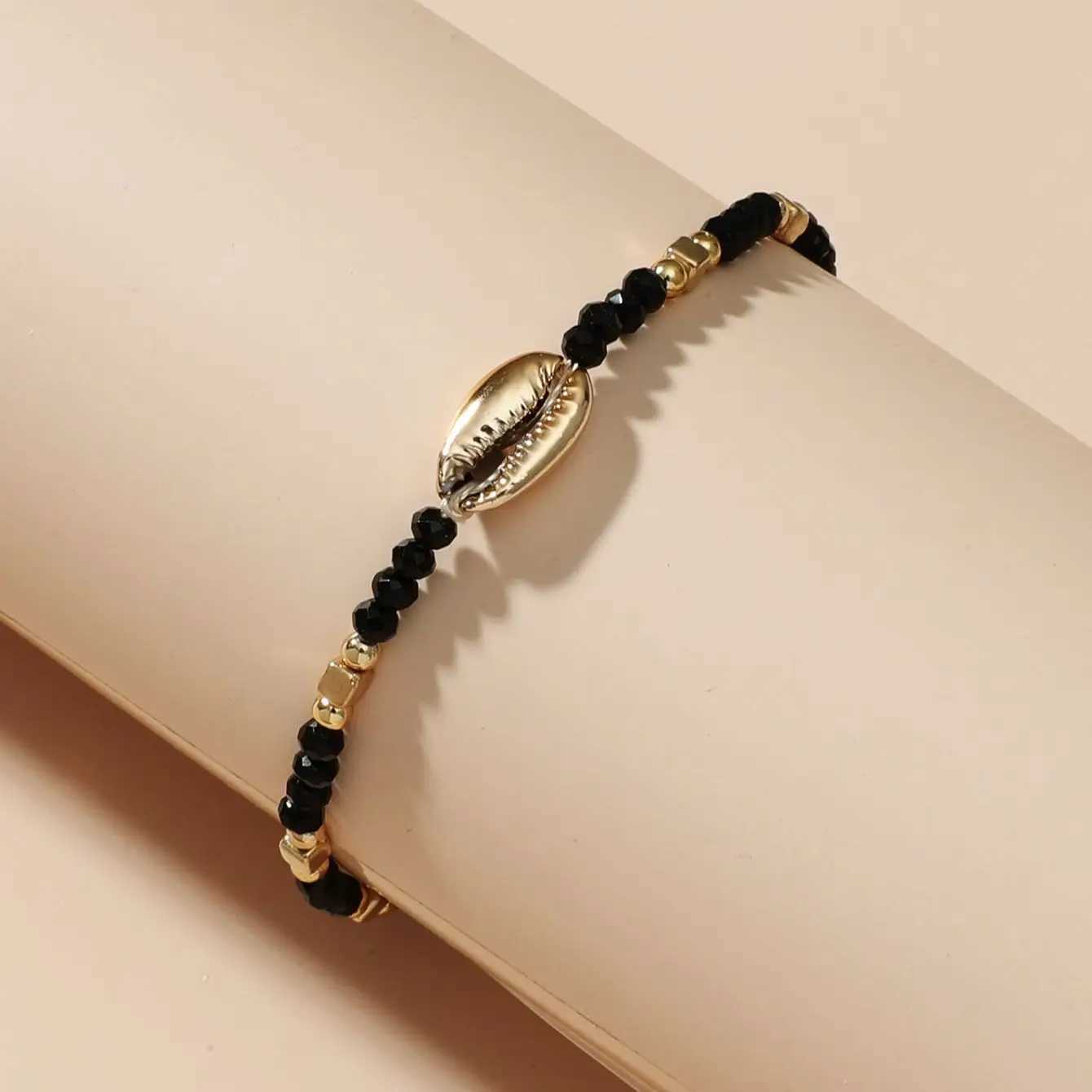 1 Seaside Beach Style String Color Bead Crystal Shell Ankle Anklet Womens All-match Leisure Travel Party Simple Body Gold Y240920