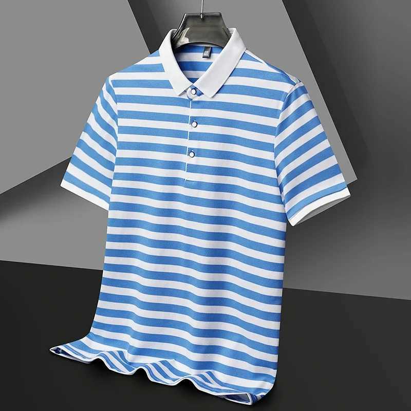 2024 Mens New Striped Cotton Business Casual Short sleeved POLO Shirt Fashion Short sleeved Comfortable and Breathable TopX240920
