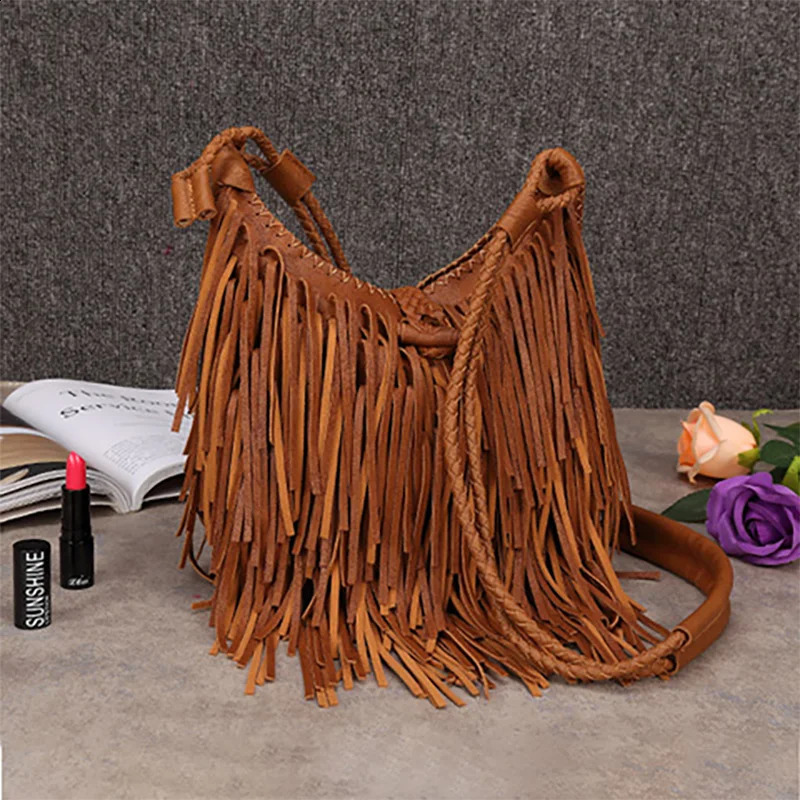 Womens PU leather bag womens fashionable shoulder bag famous cross body bag edge tassel womens messenger bag 240918