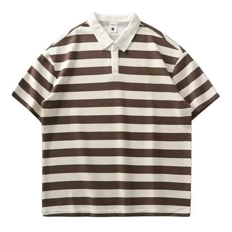 Summer Hong Kong Style Striped Short Sleeve Polo Shirt Mens New Heavy Duty Lapelt Casual Half Sleeve Mens TopX240920