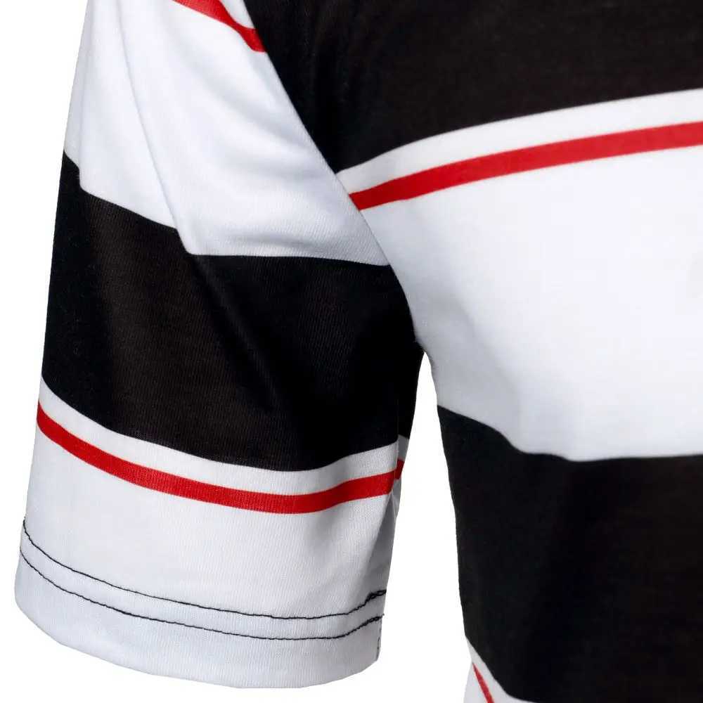 Men Short Sleeve Polo Shirt Contrast Stripe Blue And White Striped Men Top Trending Casual Street Men Lapel Polo ShirtX240920