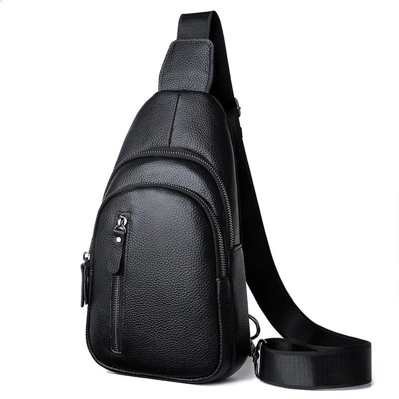 100% genuine leather mens chest bag shoulder messenger transparent handbag 240919
