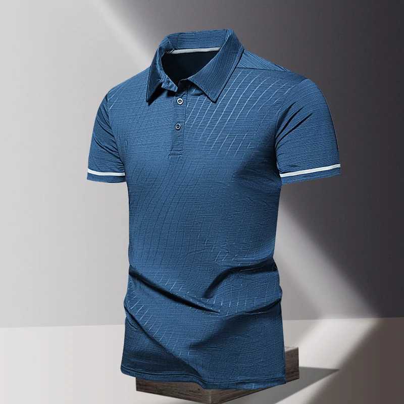 Summer mens POLO shirt fashionable ice silk quick drying short sleeved T-shirt solid color striped loose business lapel topX240920