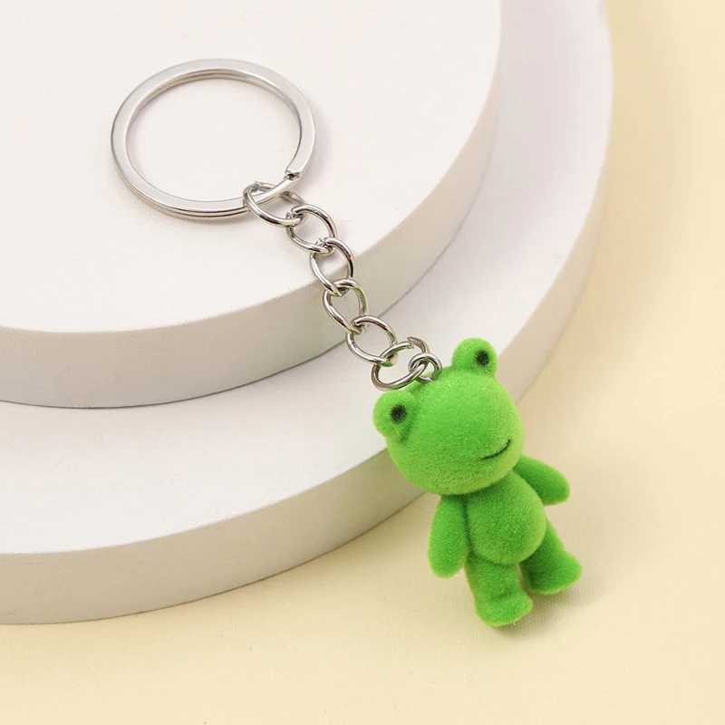 3D Flocking Frog Dog Cat Keychain Cute Flocked Little Frog Animals Keyring Bag Pendant Backpack Charms Car Decor AccessoriesX240919