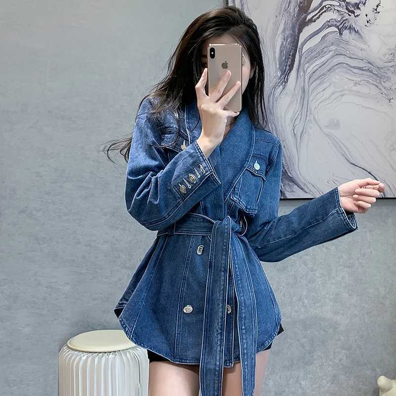 Retro Blue Denim Jacket For Womens Spring And Autumn Design Loose And Slimming Versatile And Stylish TopX240920