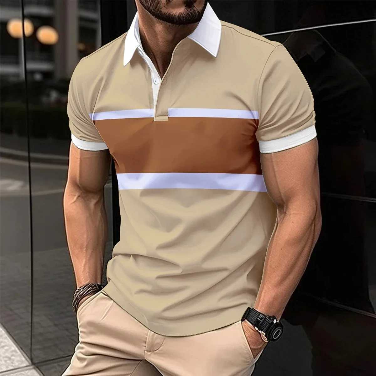 Business Mens Polo Shirt Casual Summer Short Sleeves Tops Plaid Pattern Print Button T Shirt Loose Clothes Fashion Golf ShirtsX240920