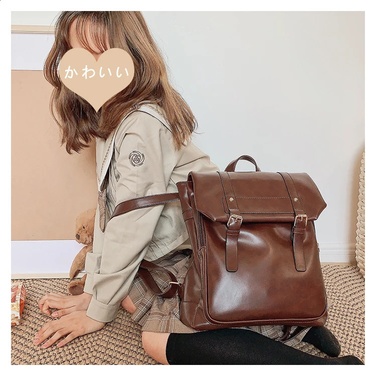 JIAERDI Preppy Style Brown Japanese Leather Soft Casual Mini Womens Haruku Aesthetics Jk Backpack 240918 ee2c 4
