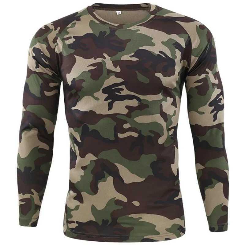 Camouflage T Shirt Men Breathable Quick Dry Long Sleeve T-shirt Mens Outdoor Sports Trip Tactical Training Hunting Tops TshirtsX240919