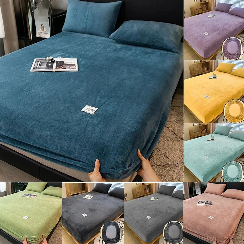 Sheet Winter bamboo fiber thick velvet bedding elastic bedding fluffy coral velvet bedding 240918