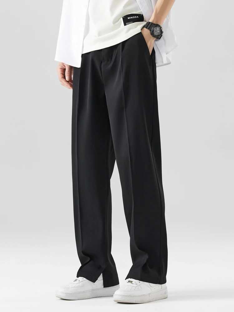 2023 New Summer Casual Mens Breathable Polyester Korean Fashion Semi Wideband Waist Relaxation Strap Trouser W250411