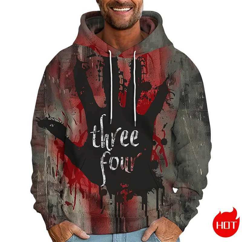 Horror New 3D Red Bloody Patterns Printing Hoodies Fashion Halloween Graphic Hooded Sweatshirts Kid Cool Pullovers Mens Clothing Y240920
