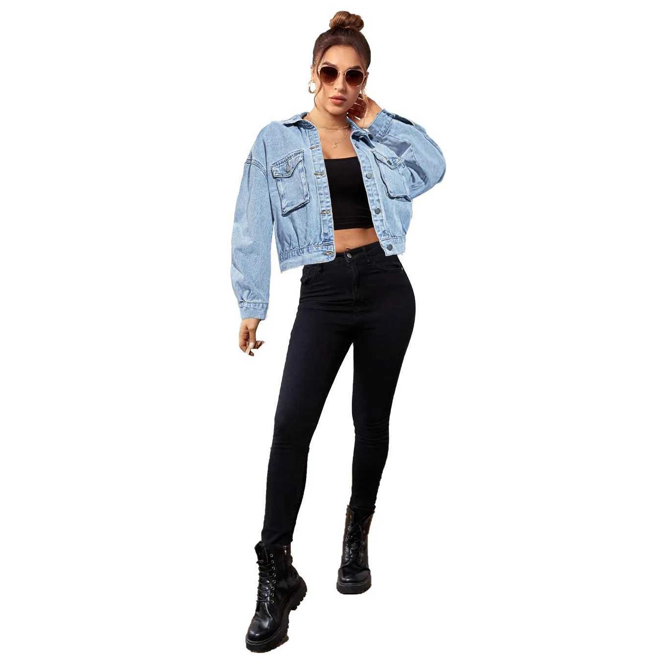 2023 Autumn Winter New Denim Jacket For Women Fashion Long Sleeve Short Jeans Coat Casual Ladies Clothing XS-LX240920