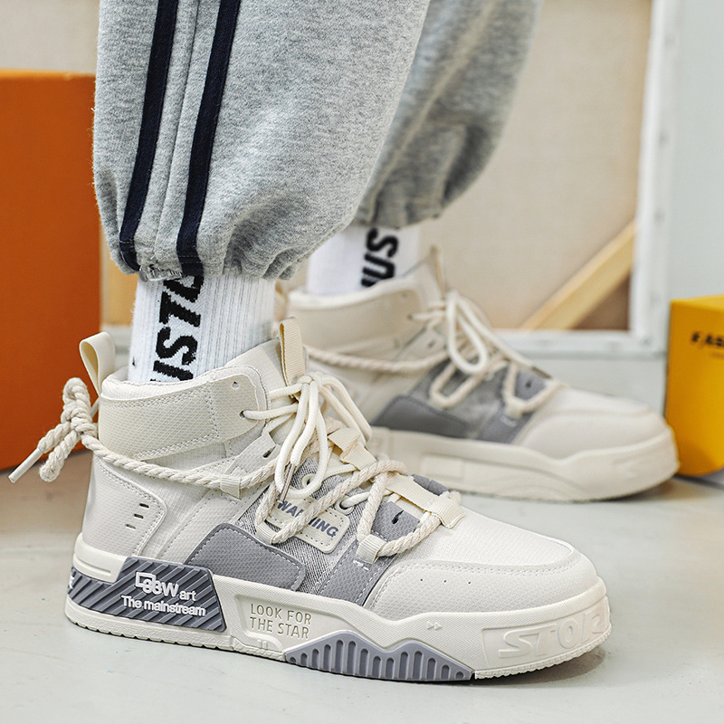 Autumn and winter casual sports shoes. Korean version of niche hemp rope thick soled trendy mid top board shoes