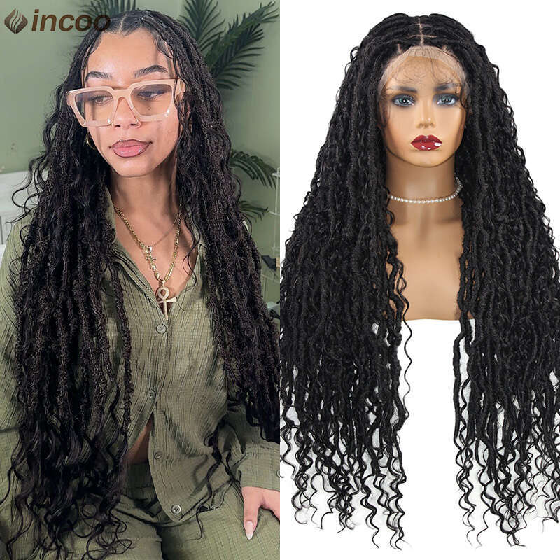 Butterfly Goddess Locs Braided Boho Box Braid Full Lace Front Wigs Pre Pluck Baby Hair Synthetic Blonde Twisted Braids Wig
