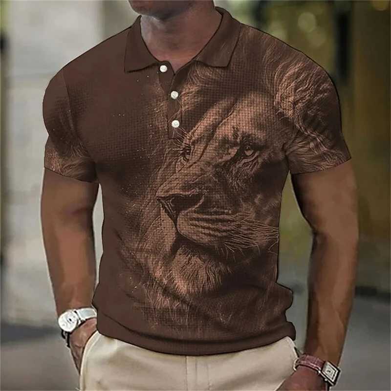 Animal MenS Polo Shirt 3d Lion Printing Casual Daily Lapel Tops Tees Fierce Beast T Shirt For Man Clothing Summer Short SleevesX240920