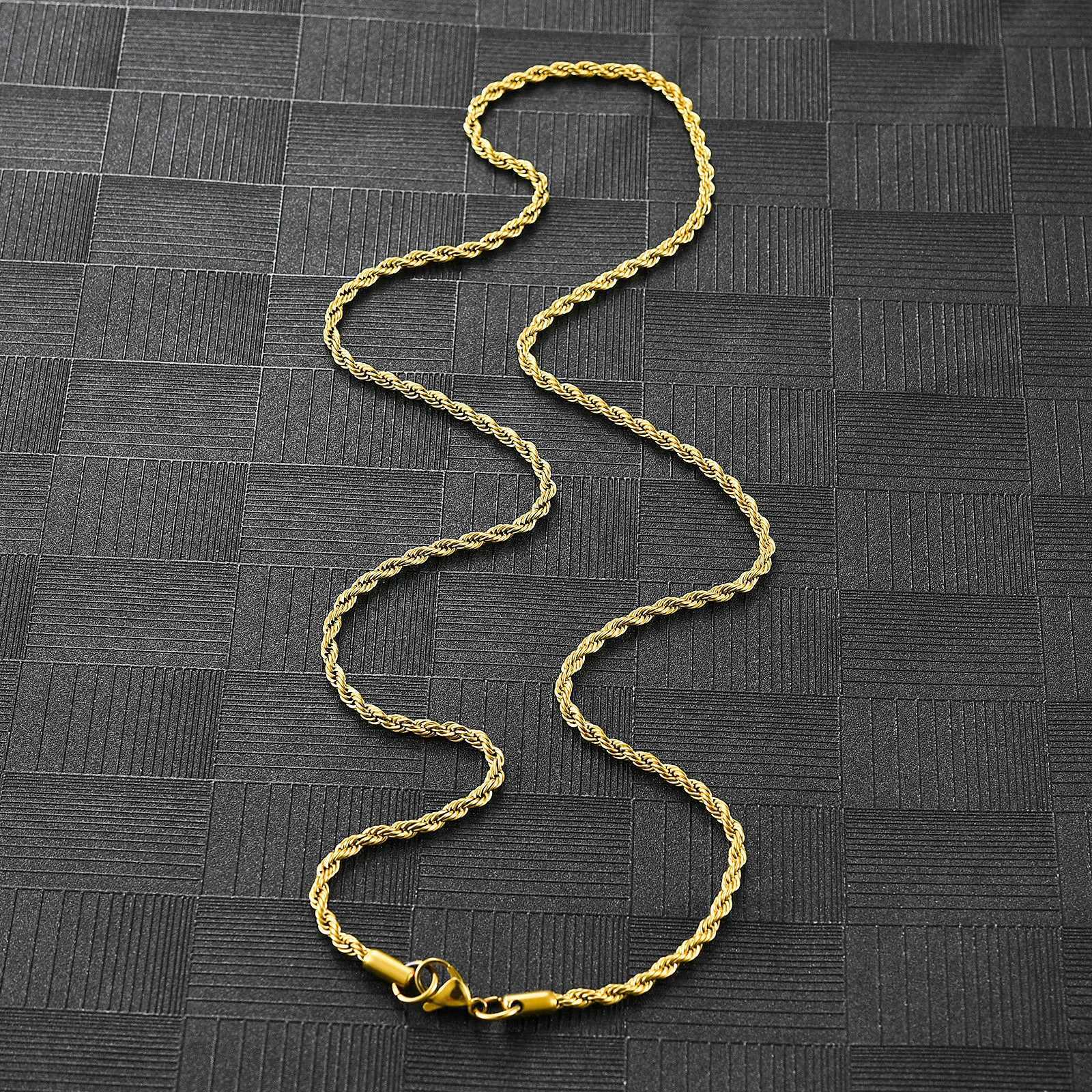 Gold Color Plated Choker Necklace Dainty Twist Rope Chain High Quality Stainless Steel For Women Men Fashion Jewelry for GiftX240919