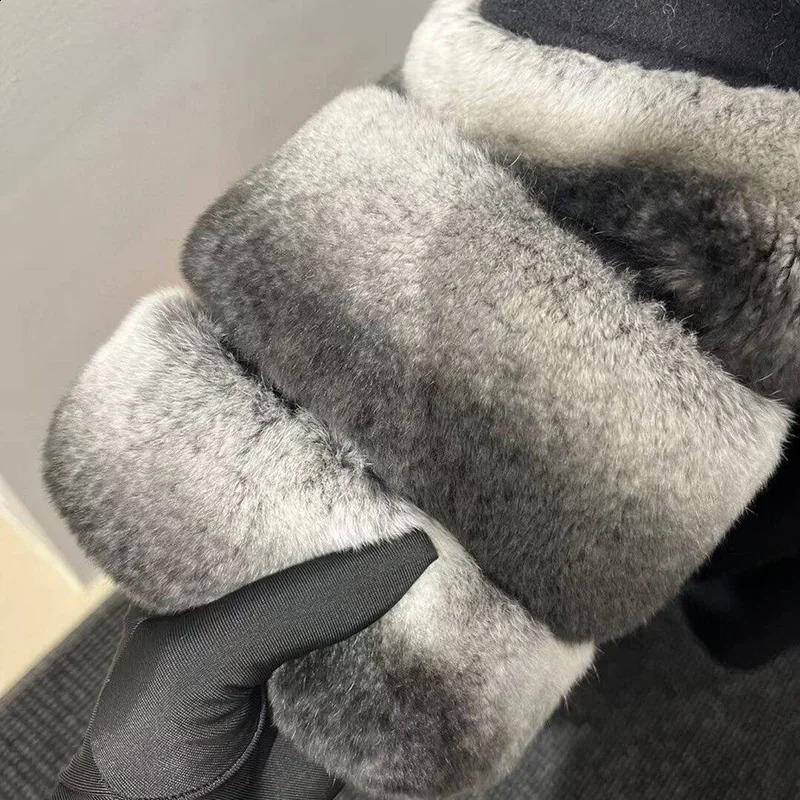 Womens Wool Coat Womens Rex Rabbit Fur Collar Oversized Trench Winter Chinchilla Colored Cashmere