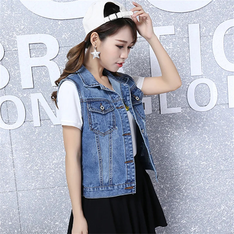Spring Autumn Denim Vest Women Clothes 2024 New Vintage Hole Sleeveless Jean Waistcoat Short Jacket Female Outerwear 4Xl 5Xl 6Xl