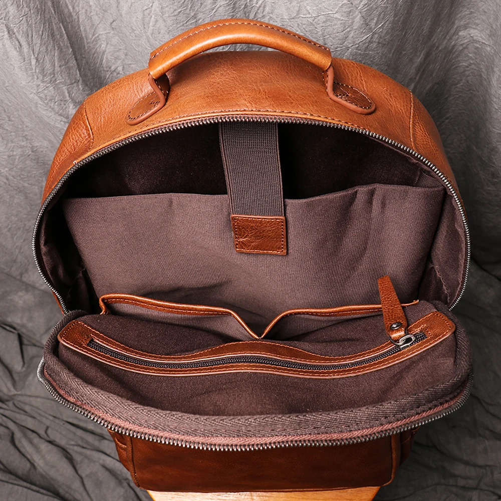ZRCX genuine leather mens backpack 14 inch laptop backpack travel school backpack mens fashion backpack brown denim backpack 240918