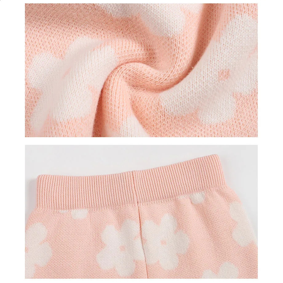0-3T born Baby Womens Knitted Clothing Set Baby Sweater Set Flower Printed Knitted Top Warm Winter Set 240920