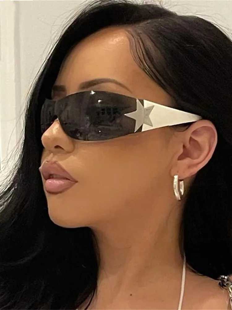 Sports Punk Sunglasses Goggle Y2k Luxury Brand Designer Sun Glasses Shades One Piece Around Eyewear Female Five Star EyeglassesX240920