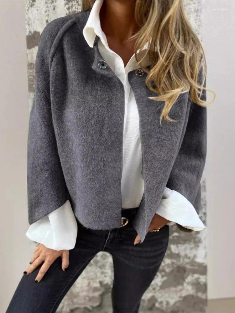 Women's Jackets 2024 Autumn Winter Loose Short Imitation Cashmere Long Sleeved Jacket Coat Fashion Red Black Coats