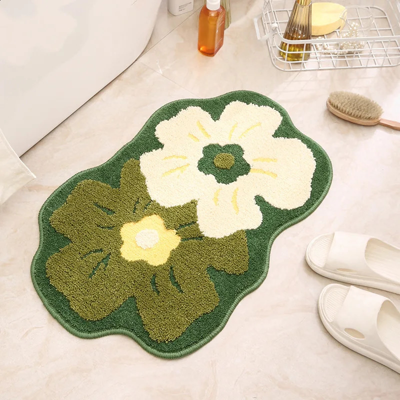 Plush Floral Bath Mat Soft Absorbent Anti-Slip Rug for Bathroom Bedroom R814 H260226