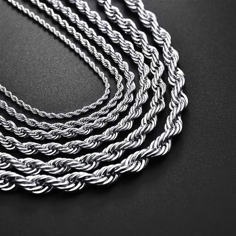 Jiayiqi 2mm-7mm Rope Chain Necklace Stainless Steel Never Fade Waterproof Choker Men Women Jewelry Silver Color Chains GiftX240919