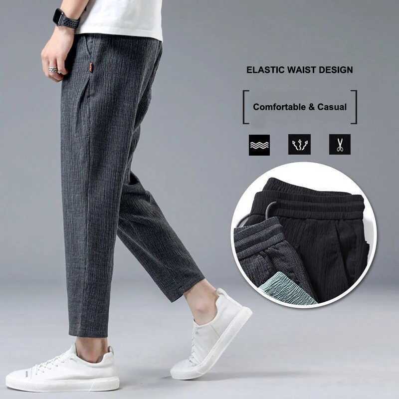 Ice Silk Linen Mens Sports Pants Casual Wide Summer Sports Pants Mens Drawstring Spring and Autumn Lightweight Halking Harem Trousers W240919