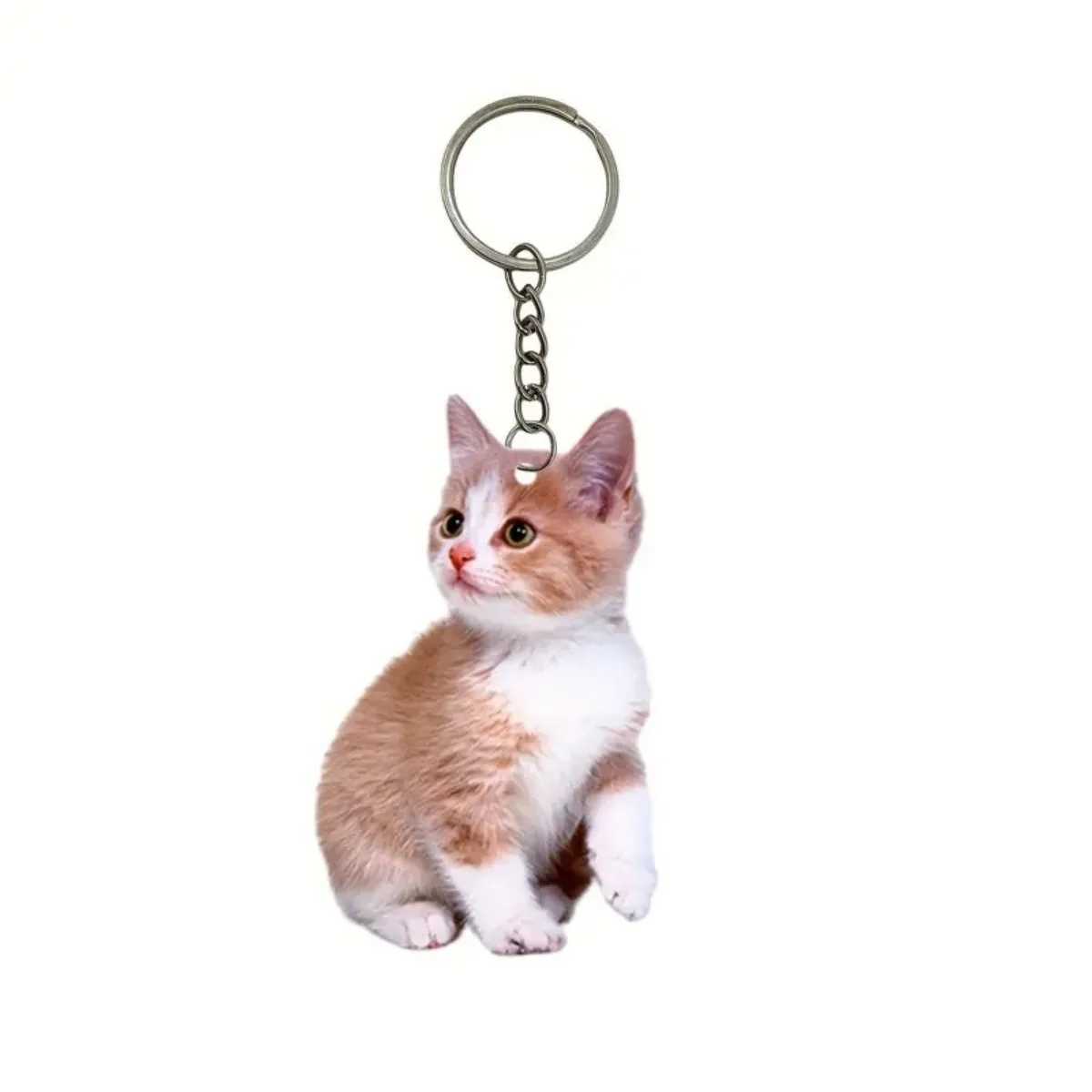 1pc Black and White Cat Keychain 2D Acrylic Cat PendantDouble-Sided Design Animal Key Ring Charm for Backpacks GiftsX240919