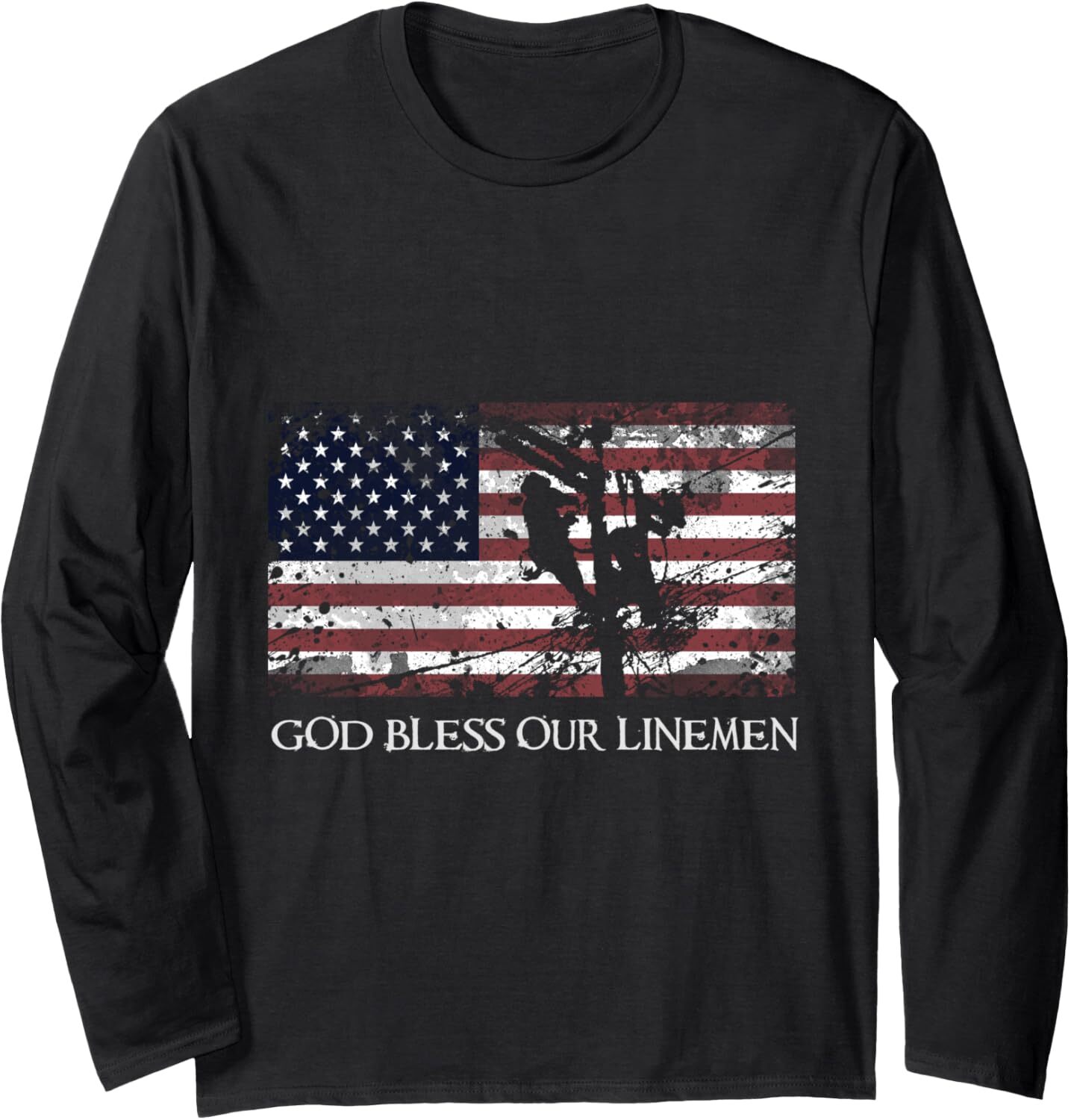 Long Sleeve Shirts for Men sweatshirt God Bless Our Linemen Cool American Lineman Flag Long Sleeve Tee Streetwear Casual tops clothes
