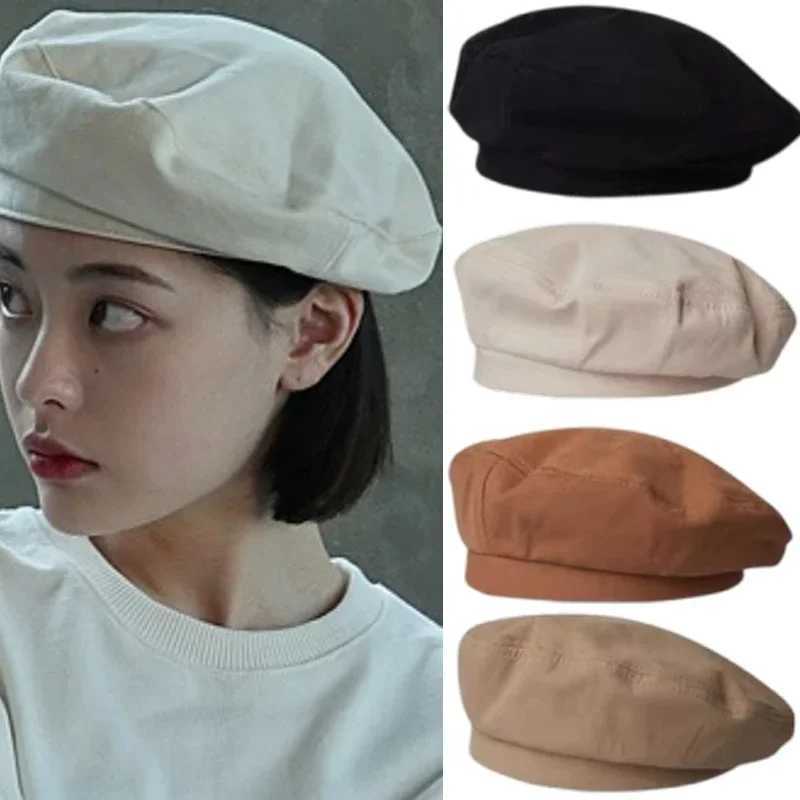 Solid Spring Berets Summer Forward Octagonal Vintage Peaked Cotton French Hats Painter Hat Street Military Beret Women Girl CapsX24