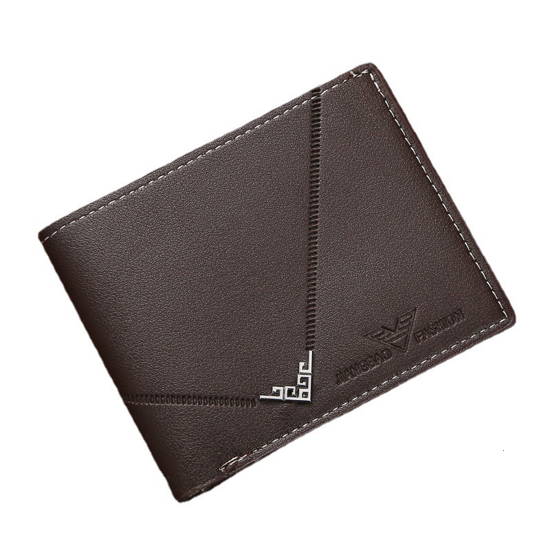 New Short Wallet Men's Youth Simple and Fashionable Multi Card Lychee Pattern Horizontal Spliced Leather Clip