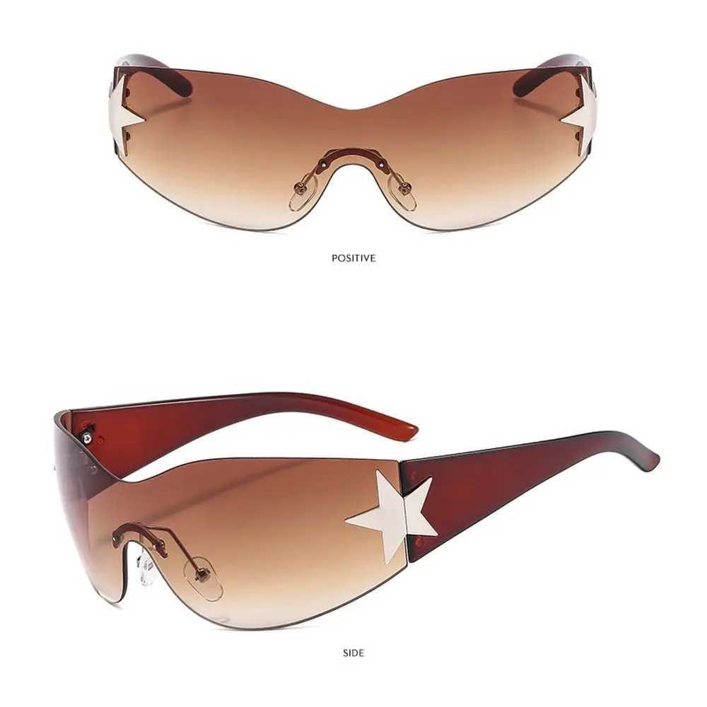 Y2K Rimless Sunglasses Women Men Oversized Trendy Wrap Around Sunglasses Punk One Piece Goggles Sports Sun Glass Shades EyewearX240920