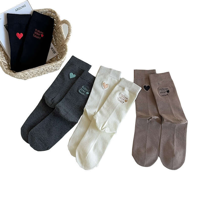 Korean Ins Trendy Love Embroidered Stocking Children's Spring And Autumn Cotton Street Japanese Versatile Heel Letter Stocking