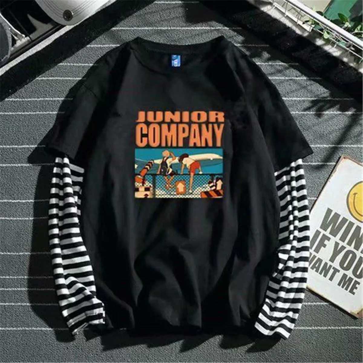 Cool Striped Patchwork T-Shirt Men Autumn Oversize Tops Boys Solid Long Sleeve T Shirt Fashion Japanese Gothic Japan T ShirtX240919