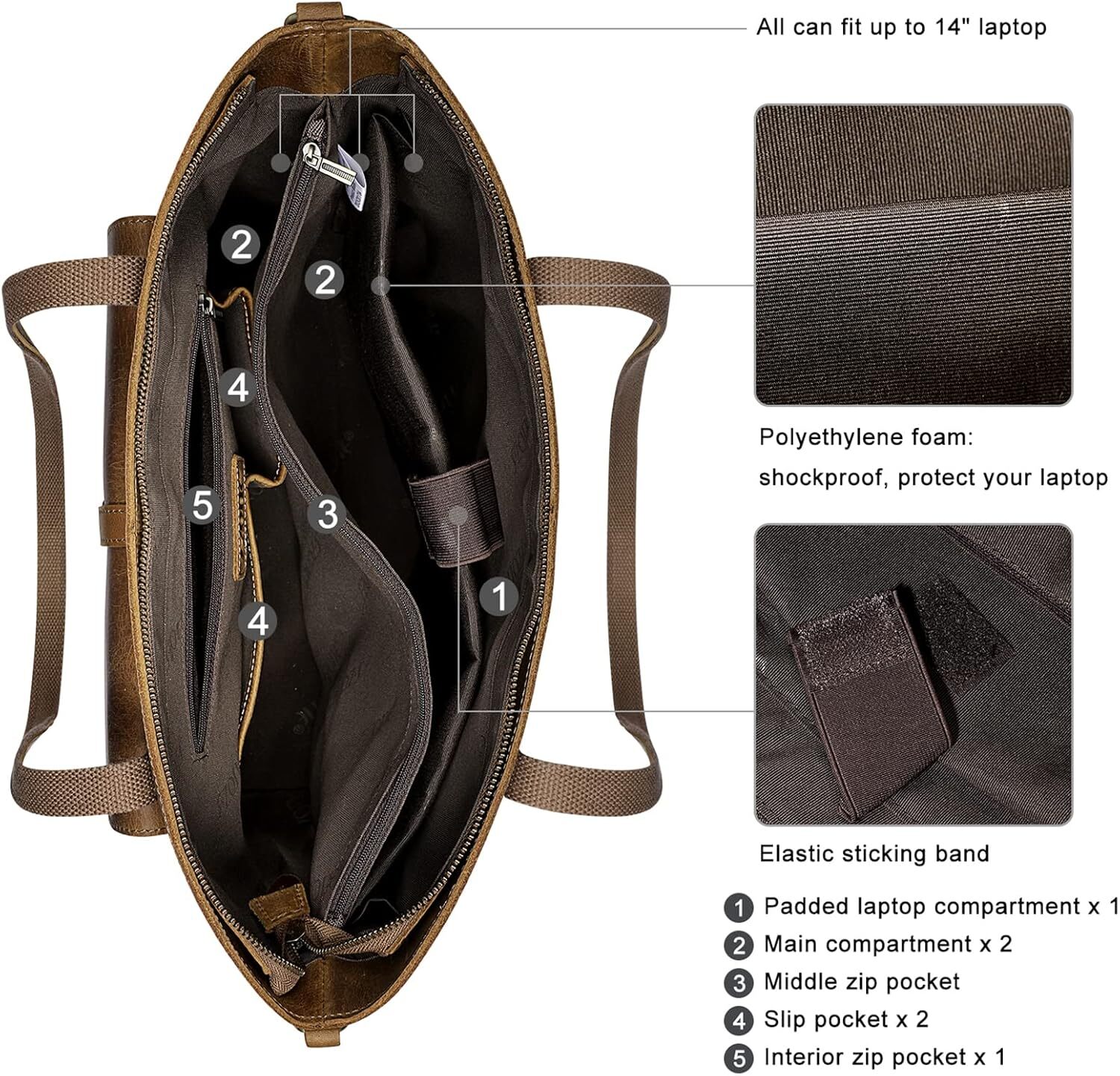 Women Vintage Genuine Leather Tote Bag Large Shoulder Purse Work Handbag