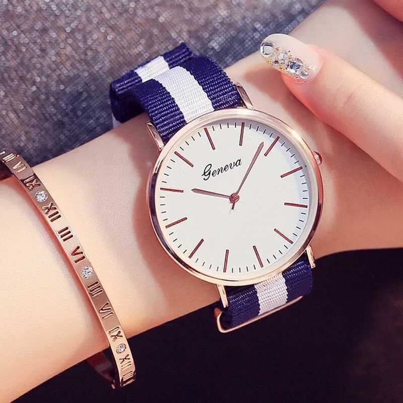 Luxury Brand Quartz Watches Women Simple Thin Women Wrist Watches Fashion Stripe Nylon Strap Lady Clock Gift Relogio FemininoX240920