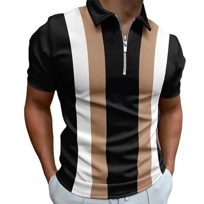 Basic Style Stripe Printed Mens Polo Shirt Half Zip Up Short Sleeve Polo Shirts For Men Multicolor Causal Mens Clothing SummerX240920