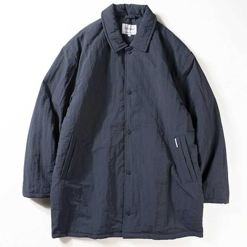 Japanese Vintage Lapel Cotton Jacket For Men Winter Mid-Length Cotton Coat Mens Warm Quilted Windbreaker Cityboy Jacket Men M240919