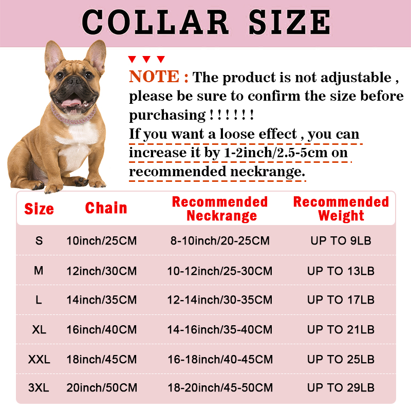 Personalized Pink Diamond Cuban Collar with Design Secure Buckle Dog Collars Gold Chain Pet Necklace for Small Medium Dogs Cat