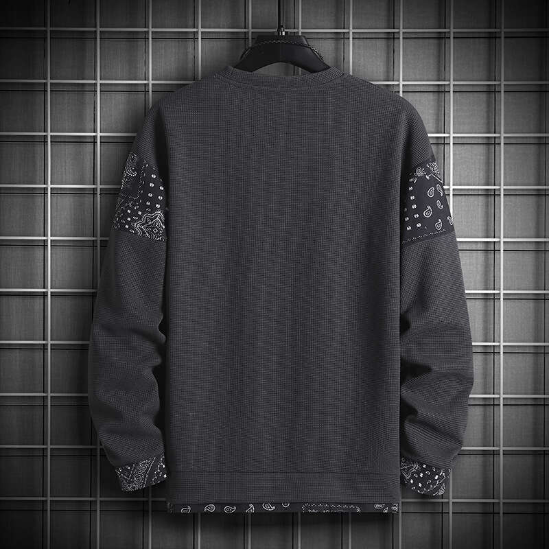 Sweatshirt Men's Plus Size Waffle Grid Contrasting Splicing Fake Two-Piece Notch Pullover Top Long Sleeved Base Shirt hoodies